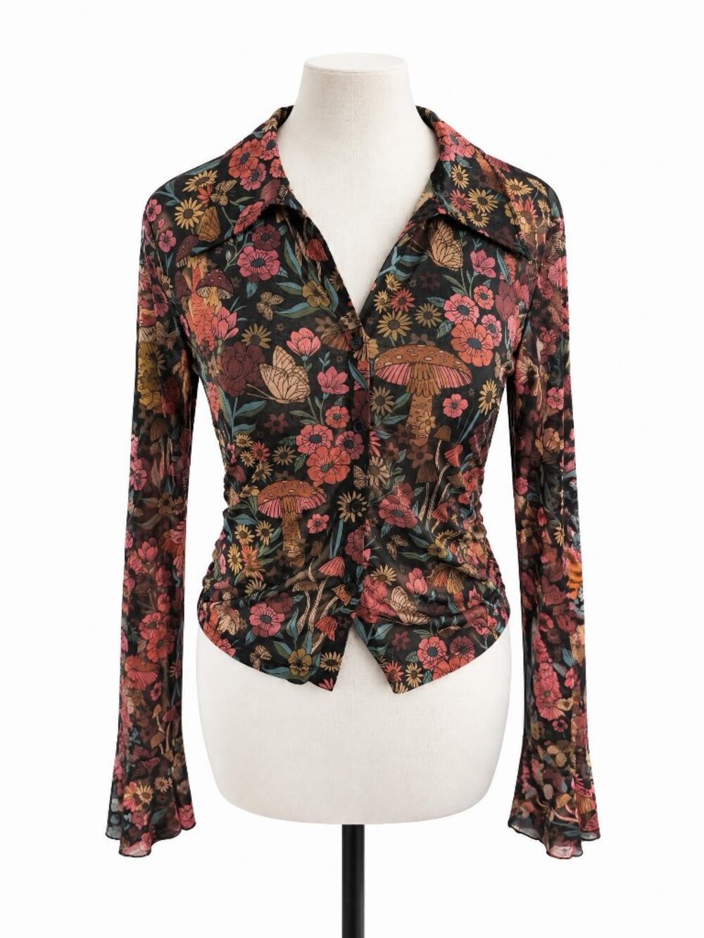 Dolls Kill Current Mood Sheer Long Sleeve Top Mushroom XXL